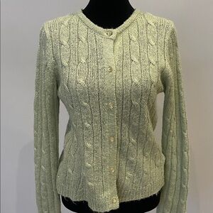 Cable Knit Button-Up Sweater - Light Green feminine looks